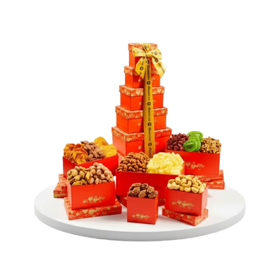 Red Gift Tower with Dried Fruit and Nut