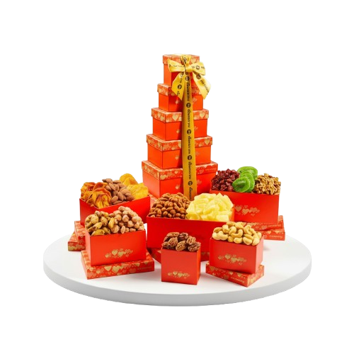 Red Gift Tower with Dried Fruit and Nut